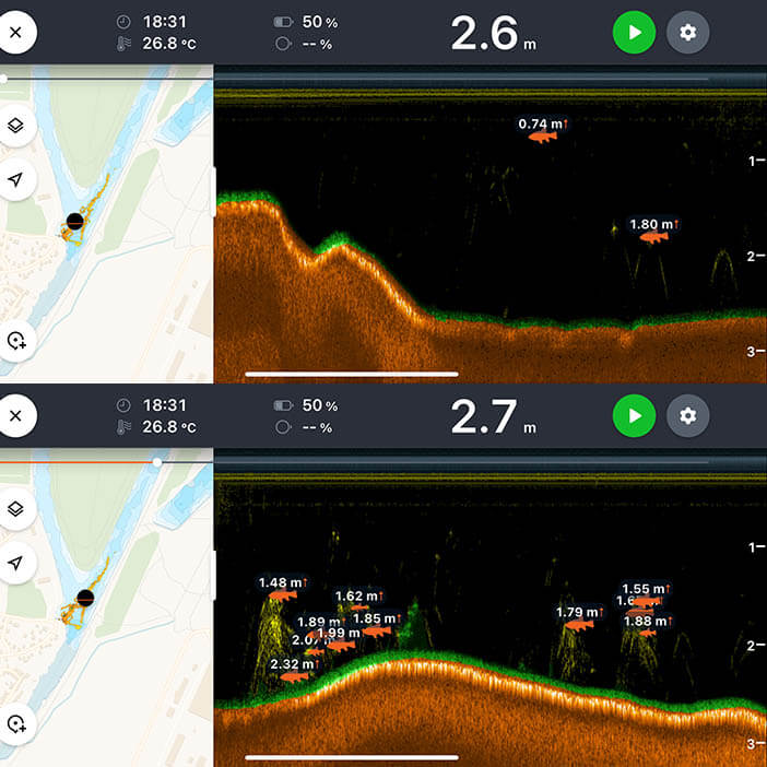 Показания эхолота Deeper на кораблике Тигр 2 GPS автопилот фотография